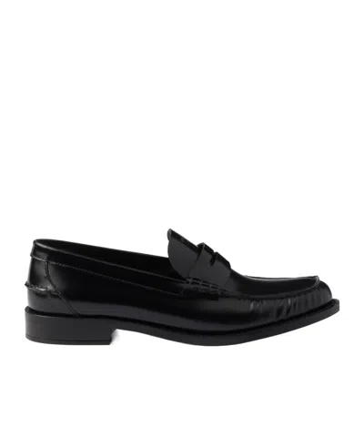 Prada 20mm Brushed-leather Band Loafers In Black