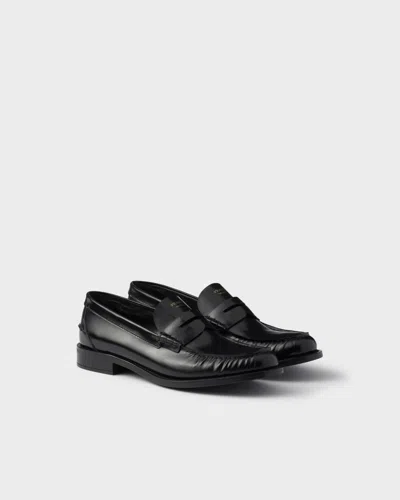 Prada 20mm Brushed-leather Band Loafers In Black