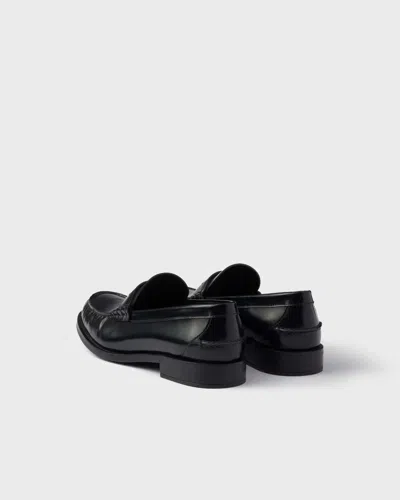 Prada 20mm Brushed-leather Band Loafers In Black