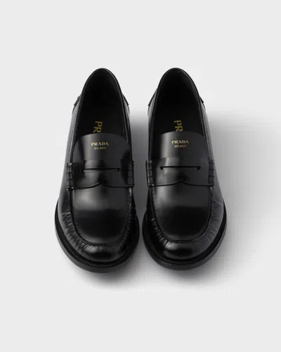 Prada 20mm Brushed-leather Band Loafers In Black