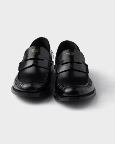 Prada 20mm Brushed-leather Band Loafers In Black