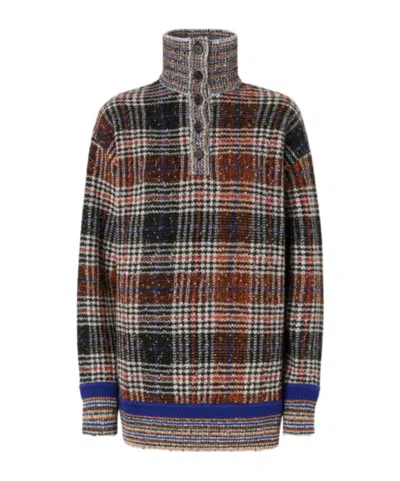 Missoni High-neck Sweater With Check Pattern In Brown