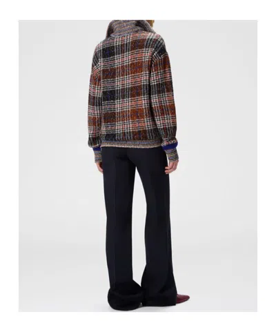 Missoni High-neck Sweater With Check Pattern In Brown