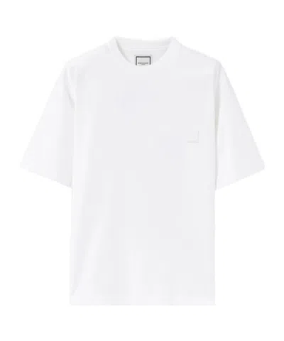 Wooyoungmi White Crewneck T-shirt With Logo Patch On The Front And Floral Motif On The Rear In Cotton Man In White