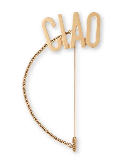Moschino Maxi Pin With Ciao Chain In Gold