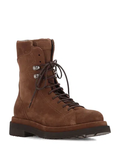 Brunello Cucinelli Lace-up Ankle Boots In Brown