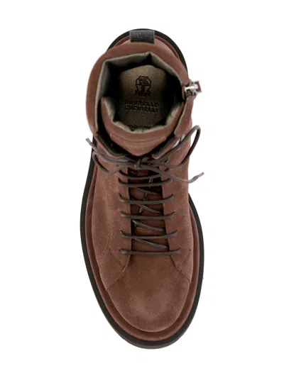 Brunello Cucinelli Lace-up Ankle Boots In Brown