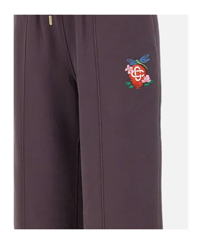 Casablanca Purple Dragonfly Floral Open Hem Sweatpants In Burgundy