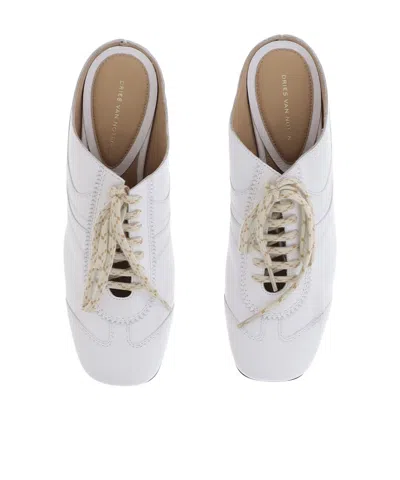 Dries Van Noten White Heeled Sneaker Mules In White