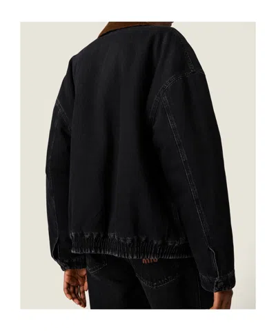 Miu Miu Logo-patch Zipped Denim Padded Jacket In Black