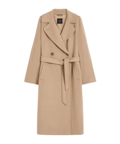 Weekend Max Mara Long Length Belted Coat With Notched Lapels In Brown