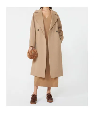 Weekend Max Mara Long Length Belted Coat With Notched Lapels In Brown