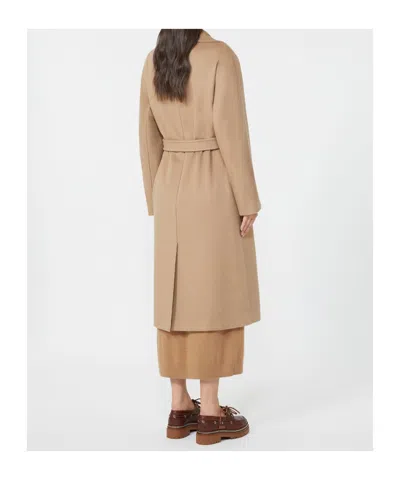 Weekend Max Mara Long Length Belted Coat With Notched Lapels In Brown