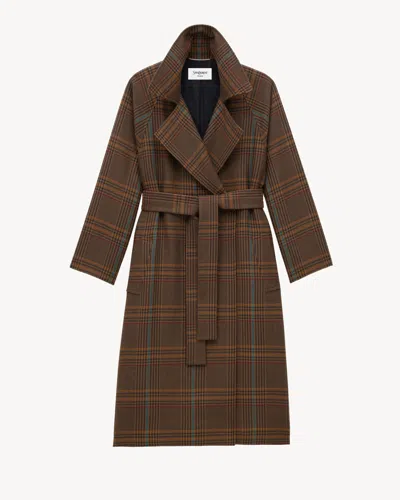 Saint Laurent Multicolor Wool Coat In Brown