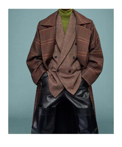 Saint Laurent Multicolor Wool Coat In Brown