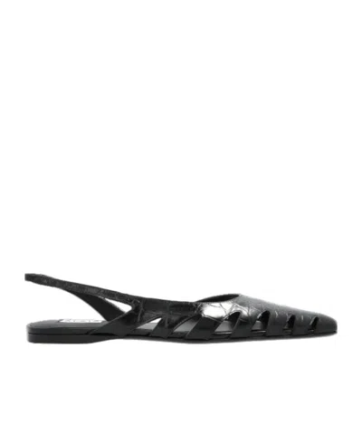 Alaïa Croc-effect Leather Slingback Flats In Black
