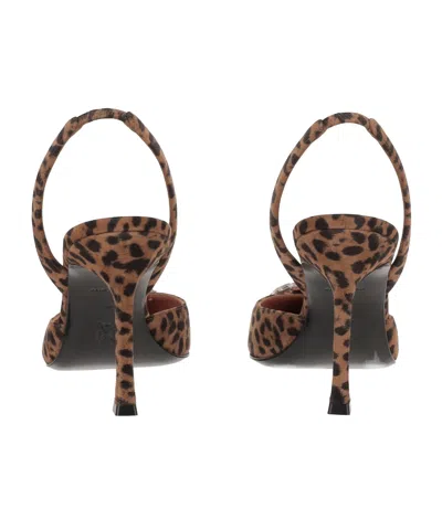 Amina Muaddi Pointed-toe Slingback Heels With Crystal Embellishment In Animal Print