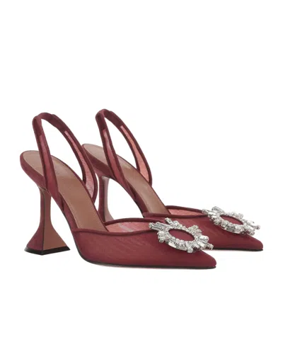 Amina Muaddi Scarpe Con Tacco Begum In Rete Rosso Tiziano  Donna In Animal Print