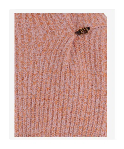 Dries Van Noten Chunky Knit High Neck Sweater With Brooch In Multi