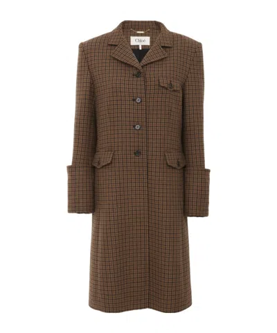Chloé Wool Houndstooth Single-breasted Coat In Animal Print