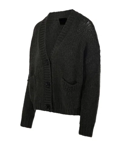 Roberto Collina Textured Knit Cardigan Front Pockets In Animal Print