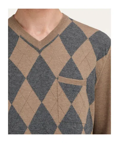 Ferragamo V-neck Argyle Virgin-wool Sweater In Brown