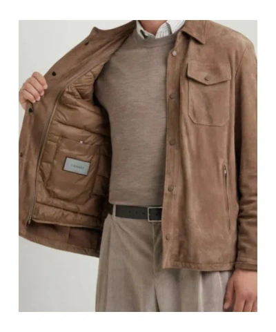 Canali Suede Overshirt In Biscuit In Burgundy