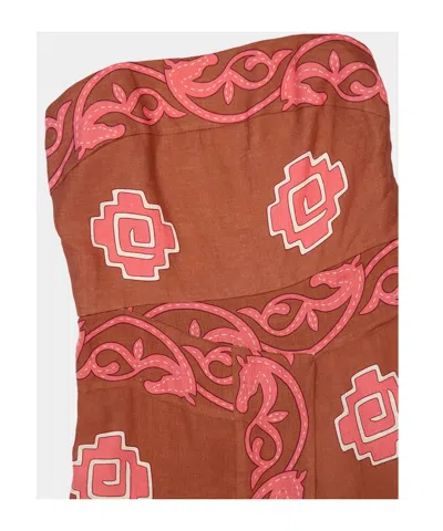 Johanna Ortiz Ancient Strapless Wrap-effect Printed Linen Midi Dress In Brown