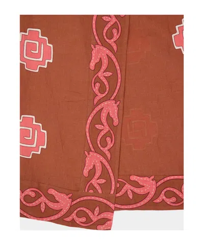 Johanna Ortiz Ancient Strapless Wrap-effect Printed Linen Midi Dress In Brown