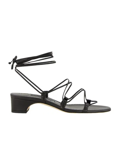Manolo Blahnik Lace-up Block-heel Sandals In Multi