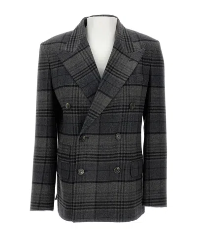 Ralph Lauren Kent Double-breasted Checked Wool Blazer In Black