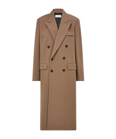 Ferragamo Jersey Interlock Double Breasted Coat In Brown