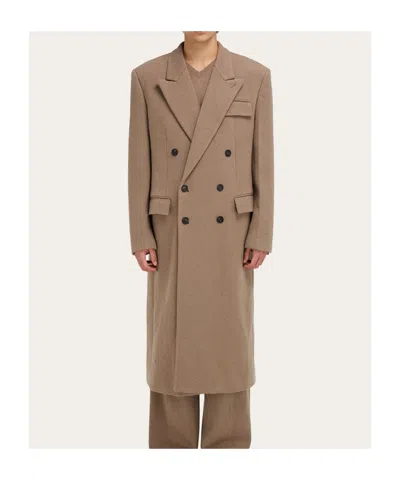 Ferragamo Jersey Interlock Double Breasted Coat In Brown