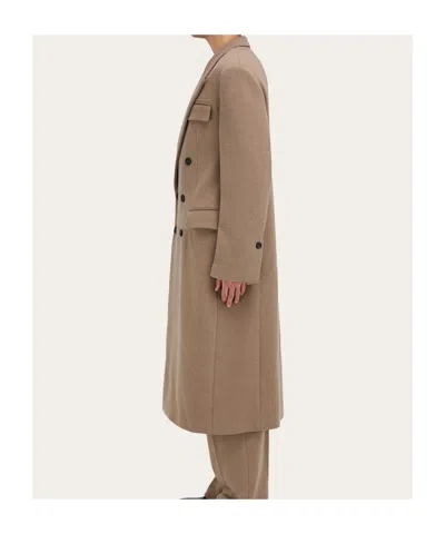 Ferragamo Jersey Interlock Double Breasted Coat In Brown