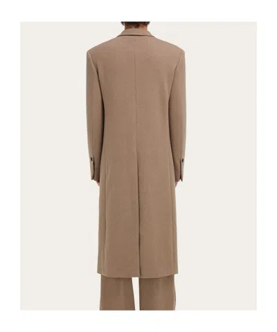 Ferragamo Jersey Interlock Double Breasted Coat In Brown