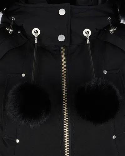 Moose Knuckles Fitted Hooded Jacket With Plush Fur Trim And Metallic Accents In Black
