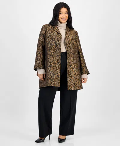 Kasper Plus Size Leopard Jacquard Open-front Jacket In Animal Print