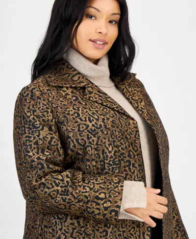 Kasper Plus Size Leopard Jacquard Open-front Jacket In Animal Print