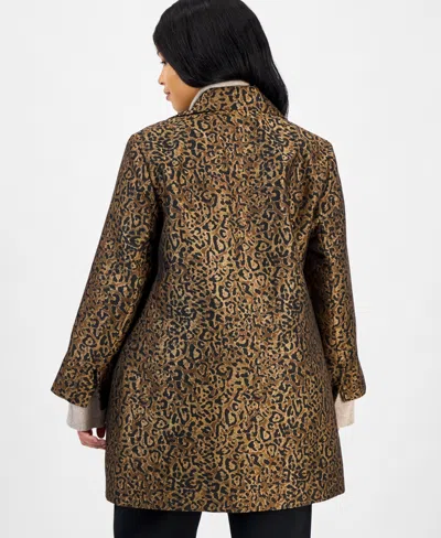 Kasper Plus Size Leopard Jacquard Open-front Jacket In Animal Print