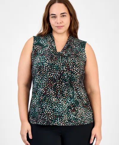 Kasper Plus Size Printed Twist-neck Sleeveless Top In Green