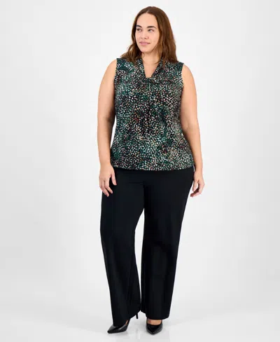 Kasper Plus Size Printed Twist-neck Sleeveless Top In Green