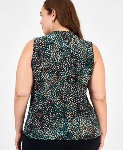 Kasper Plus Size Printed Twist-neck Sleeveless Top In Green