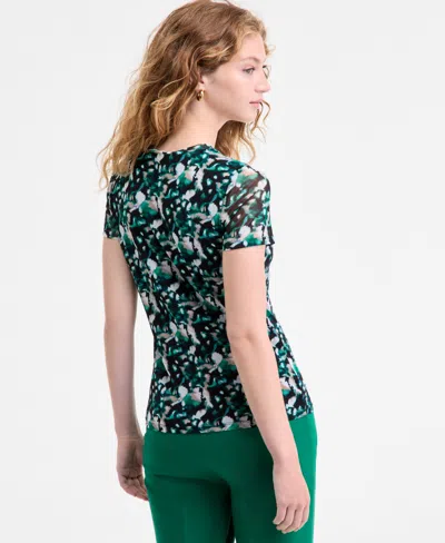 Bar Iii Women's Printed-mesh Short-sleeve Tee, Macy's Exclusive In Multi