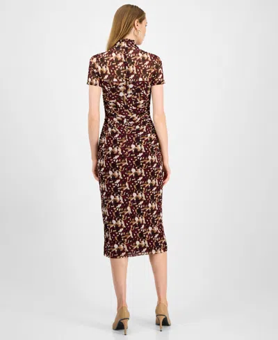 Bar Iii Women's Printed-mesh Mock-neck Midi Dress, Macy's Exclusive In Brown