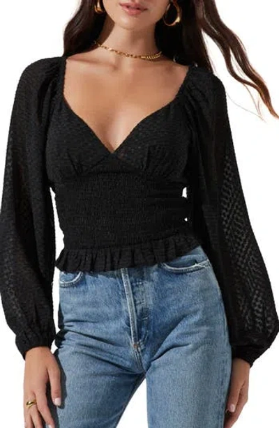 Astr The Label Sequin Check Blouse In Black