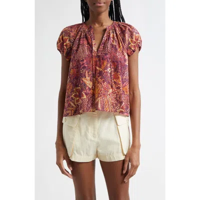 Ulla Johnson Issa Mixed Print Cotton Blend Top In Multi