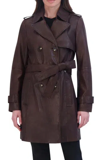 Tahari Women's Natalie Belted Leather Trench Coat In Brown