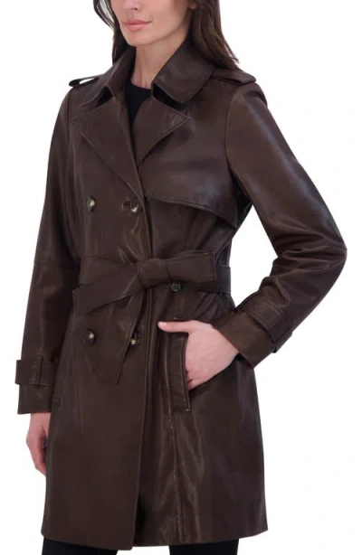 Tahari Women's Natalie Belted Leather Trench Coat In Brown