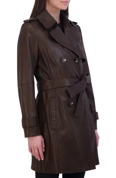 Tahari Women's Natalie Belted Leather Trench Coat In Brown