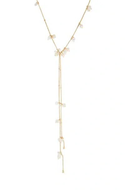 Nordstrom Rack Floating Cubic Zirconia & Faux Pearl Lariat Necklace In Gold